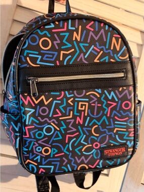 Funko Stranger Things Black Mini Backpack with Neon Geometric Print